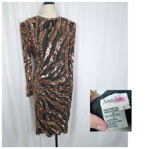 Neiman Marcus Sequin Midi Dress in Black and Gold